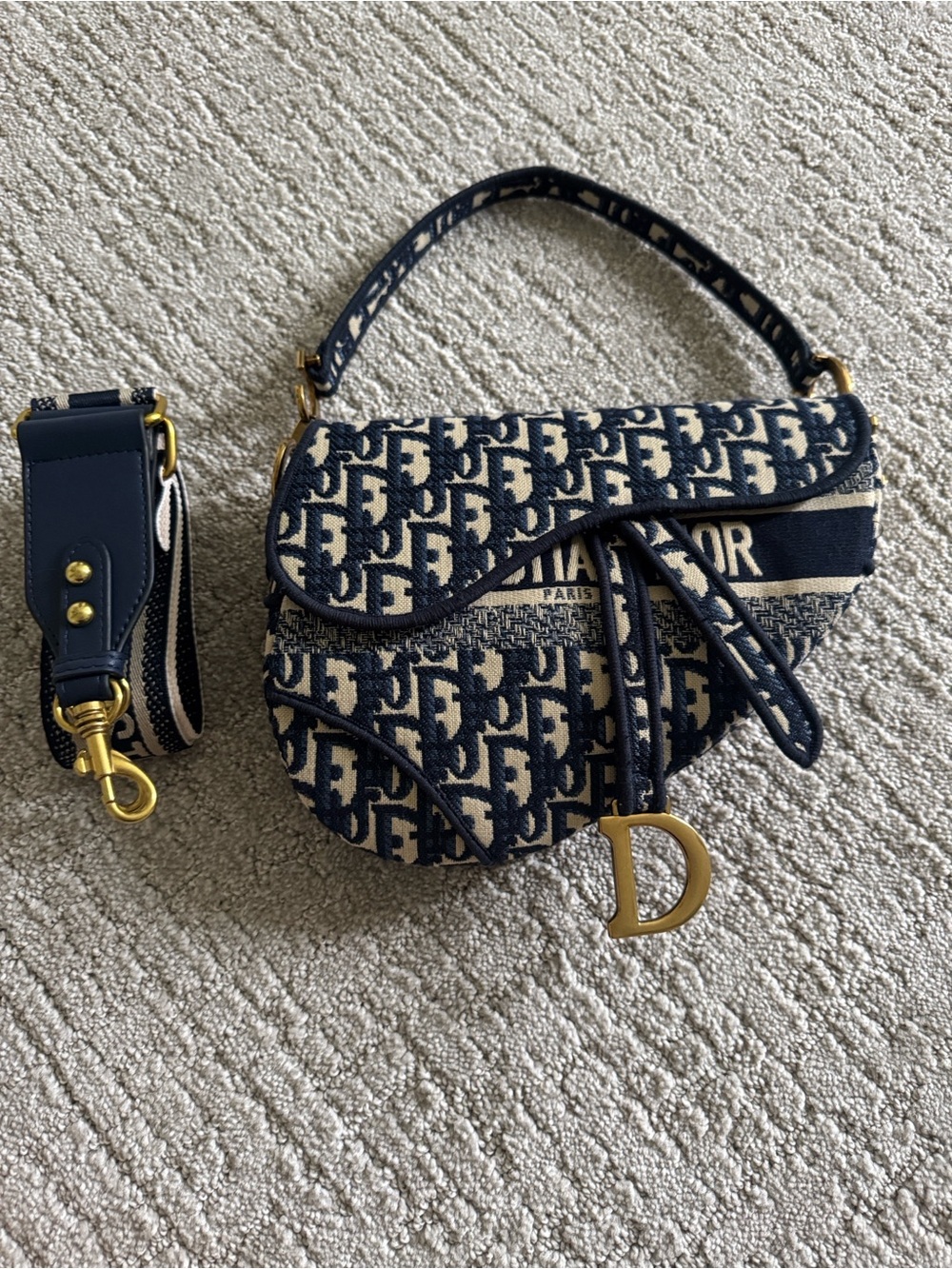 Navy Monogram Saddle Style Shoulder Bag Y2K Designer Inspired